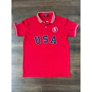 Polo Jeans Co Ralph Lauren 2012 USA 12 Polo Shirt Boys Size Large Red White Blue